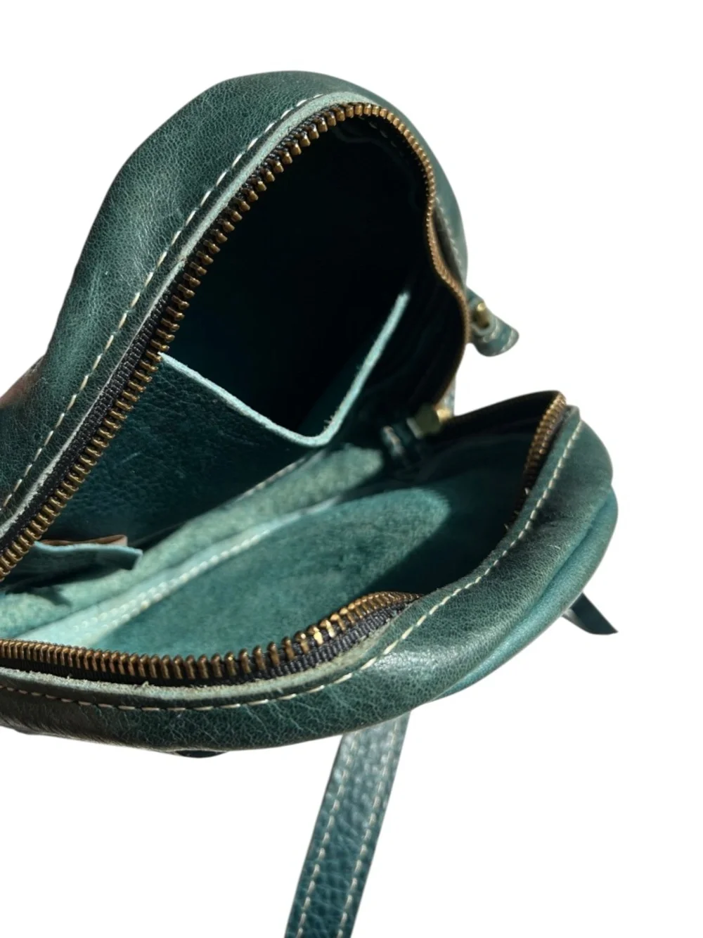 Vintage Portland Leather Round Rare Teal Green Leather Crossbody Bag